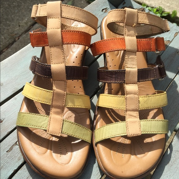 multi colored leather sandals